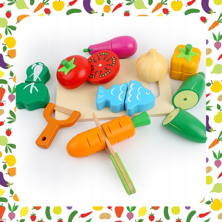 DREWNIANE WARZYWA OWOCE DO KROJENIA NA MAGNES DLA DZIECI ZESTAW XXL
