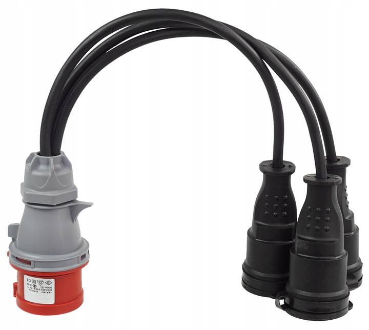 PRZEJŚCIÓWKA Z WTYKU 32A/5 400V NA 3 GNIAZDA 230V