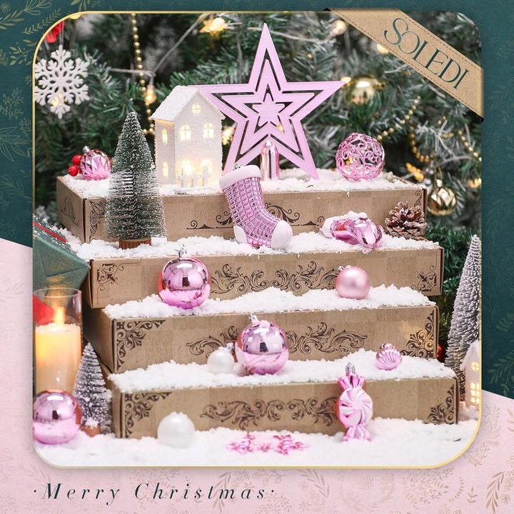 Zestaw bombek choinkowych SOLEDI Zestaw 128 wiszących ozdób choinkowych