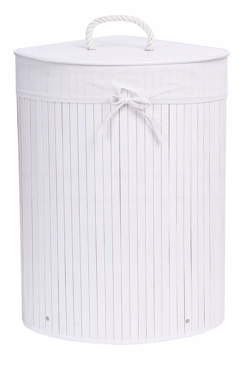 KOSZ POJEMNIK NA PRANIE BIELIZNĘ BAMBUSOWY NAROŻNY BIAŁY ŁAZIENKOWY 60L