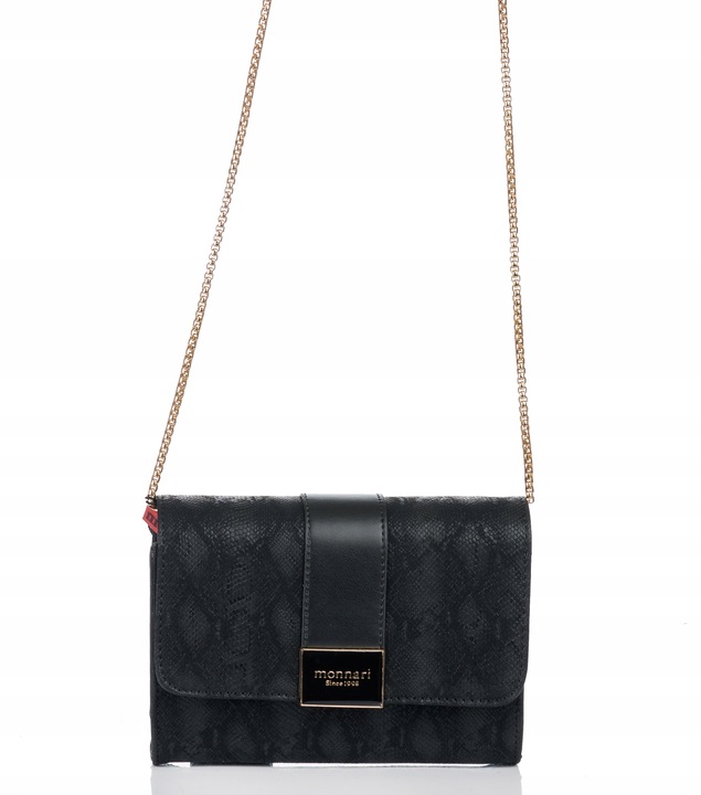 TOREBKA LISTONOSZKA MONNARI WIZYTOWA KOPERTÓWKA Czarna na łańcuszku
