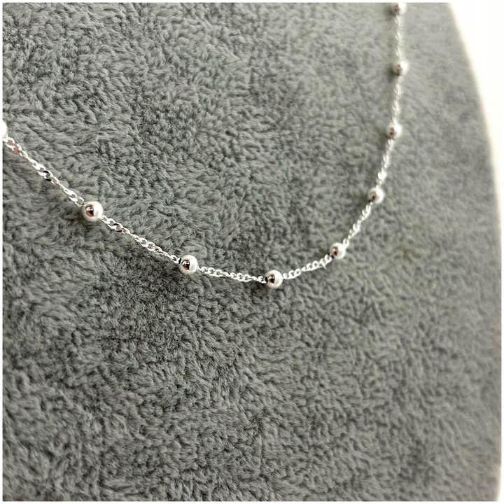 SREBRNY ŁAŃCUSZEK SINGAPUR Z KULECZKAMI REGULOWANY DLA DZIEWCZYNKI 30+5 cm