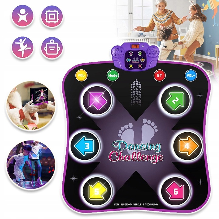 MATA DO TAŃCA DLA DZIECI MUZYKA BLUETOOTH 6 STRZAŁEK ŚWIETLNYCH LED