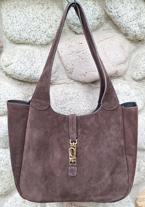 Torebka WłoskaZAMSZOAWA worek SKÓRA NATURALNA Vera Pelle CZEKOLADOWA