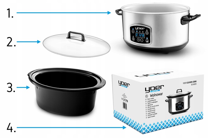 Wolnowar Slow Cooker Garnek ceramiczny 4,5L Yoer 280W INOX LCD +Programator