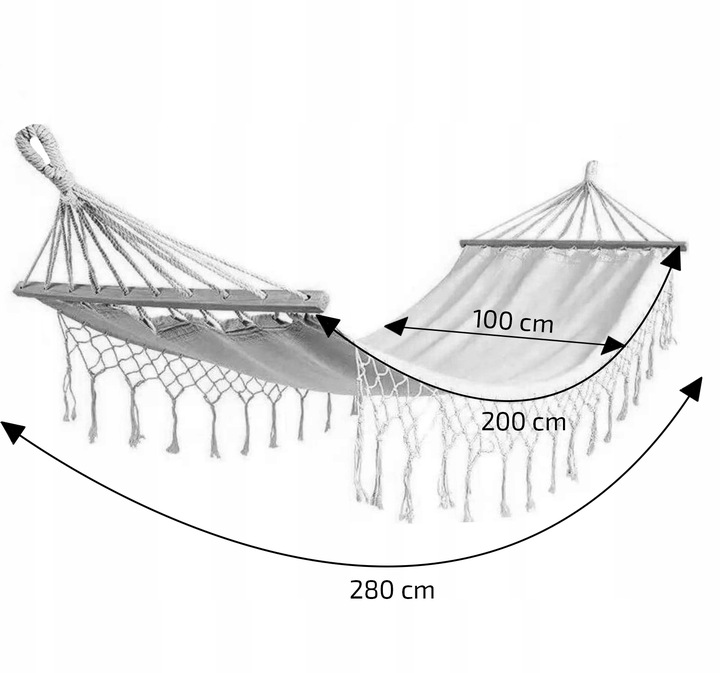 HAMAK BOHO Z POPRZECZKĄ JEDNOOSOBOWY OGRODOWY TURYSTYCZNY MAKRAMA MOCNY