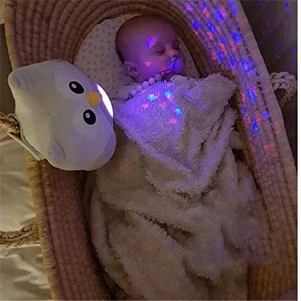 SOWA USYPIACZ GRAJĄCY KOŁYSANKI PROJEKTOR GWIAZD PLUSZAK MASKOTKA WOOPIE