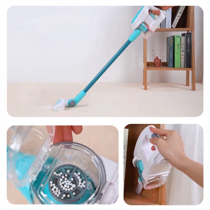 Odkurzacz dla dzieci 10w1 SSANIE DŹWIĘK ŚWIATŁO LED 3 KOŃCÓWKI POJEMNIK MOC