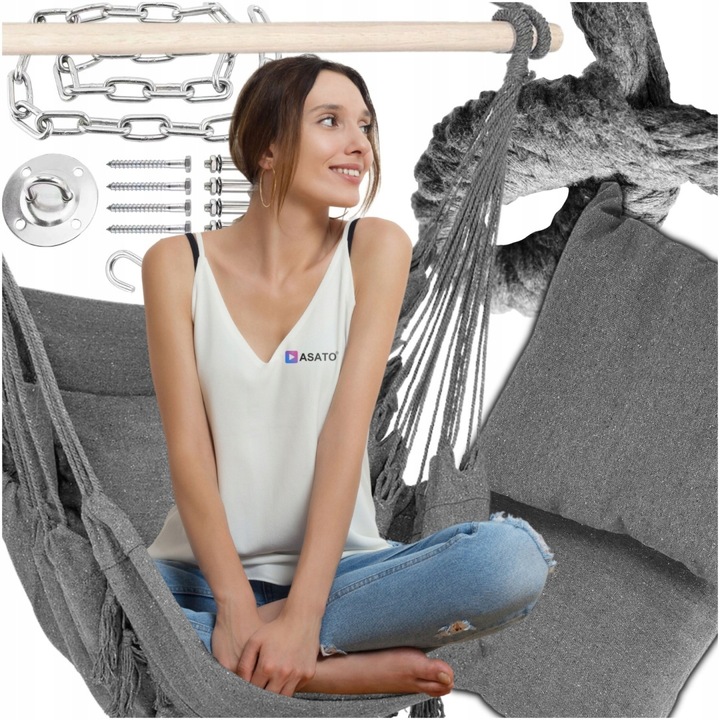 Fotel Brazylijski + Mocowanie Sufitowe Hamak Huśtawka Wiszący Ogrodowa 120k