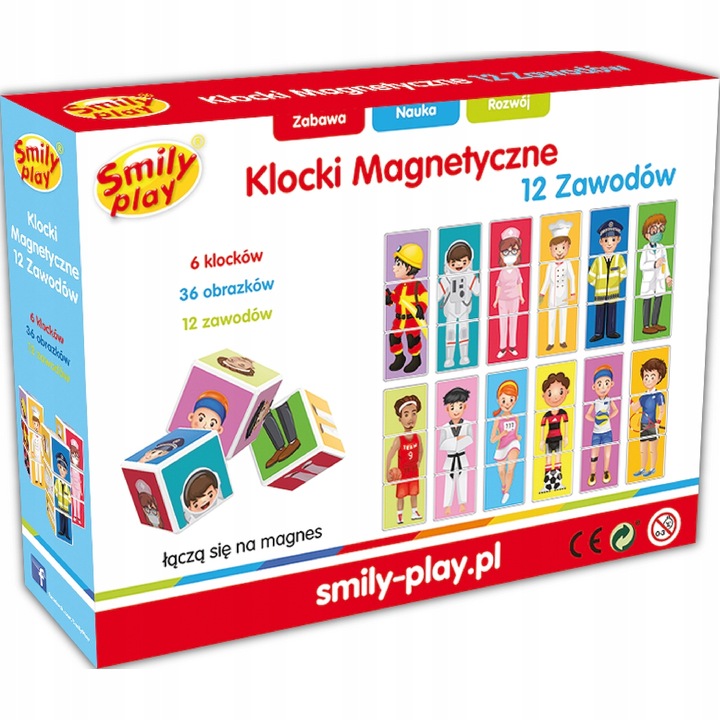 Zabawka dla dzieci SMILY PLAY Klocki Magnetyczne 12 Zawodów SP83465