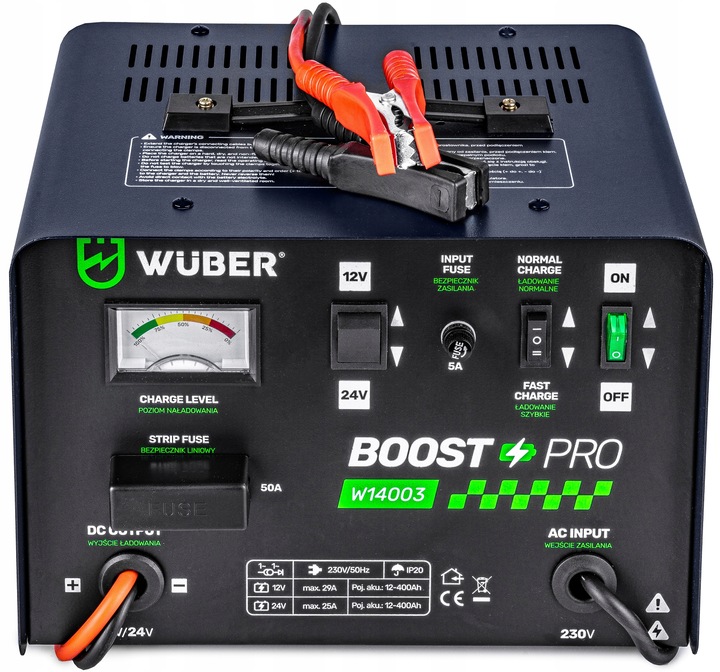PROSTOWNIK AKUMULATOROWY 29A SAMOCHODOWY 12-400AH DO ŁADOWANIA 12V24V WUBER