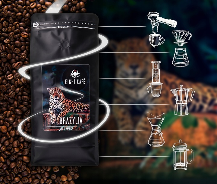 Kawa Mielona Świeżo Palona 100% Arabica Brazylia 500G Eight Cafe