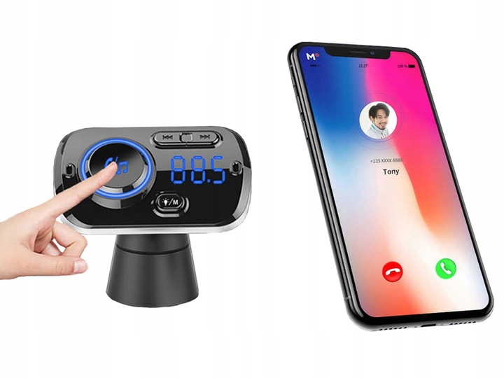 TRANSMITER BLUETOOTH FM SAMOCHODOWY SZYBKA ŁADOWARKA 2x USB AUX