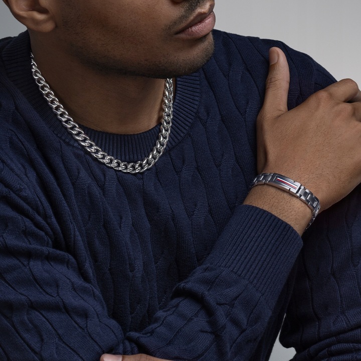 BRANSOLETKA MĘSKA STALOWA ELEMENTOWA SREBRNA TOMMY HILFIGER