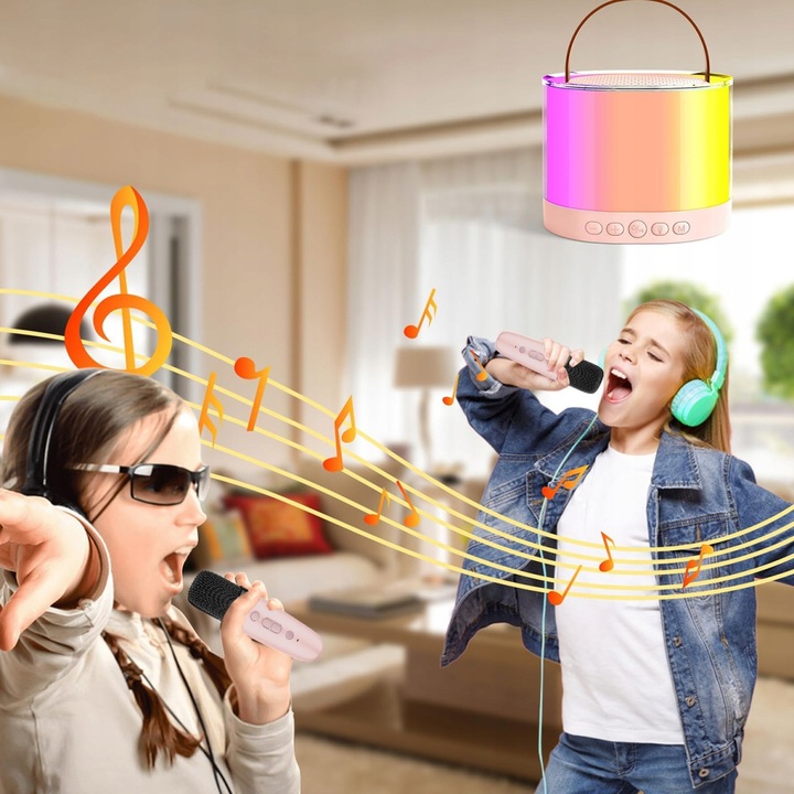ZESTAW KARAOKE GŁOŚNIK BLUETOOTH 2 MIKROFONY USB MINI JACK NA IMPREZY