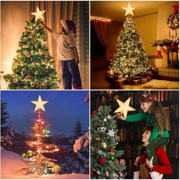 ŚWIECĄCA GWIAZDA NA LED CHOINKĘ CZUBEK OZDOBA DWUSTRONNA BOŻE NARODZENIE ZI