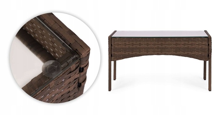 ZESTAW MEBLI OGRODOWYCH Z TECHNORATTANU ŁAWKA STÓŁ KRZESŁA BRĄZ MultiGarden