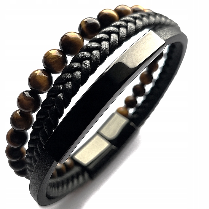 Bransoletka męska REGULOWANA 20-23CM TYGRYSIE OKO SKÓRA JAKOŚĆ VERSATILE