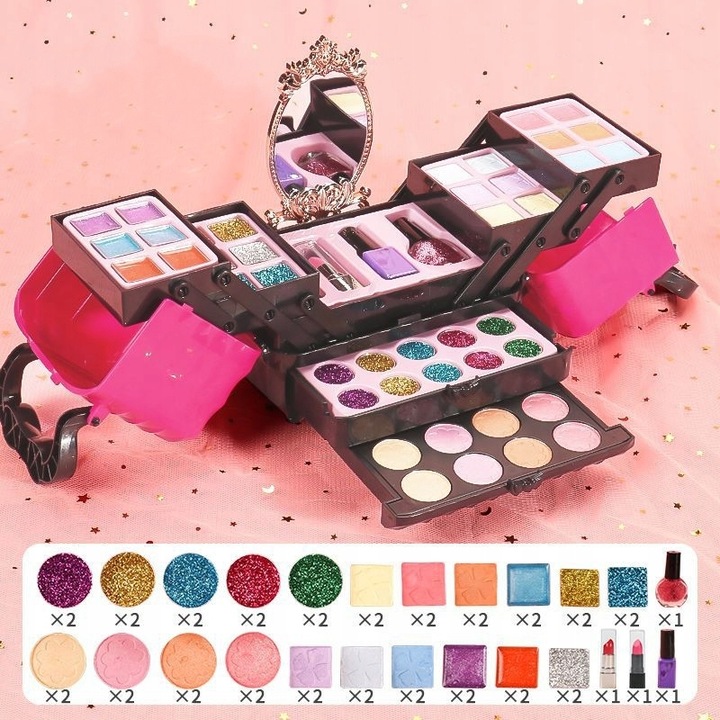 ZESTAW KOSMETYKÓW DO MAKIJAŻU I PAZNOKCI KUFEREK MAKE UP PREZENT DLA DZIECI