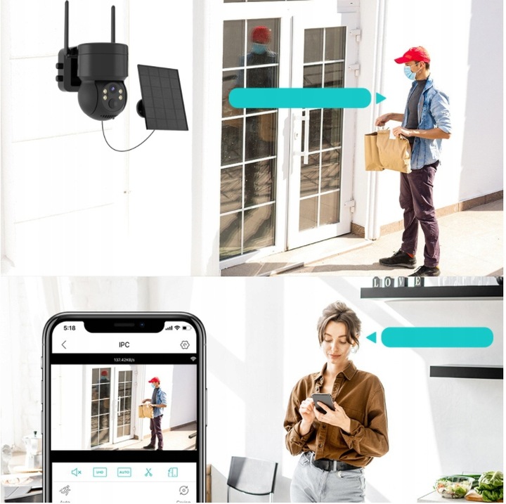 SOLARNA KAMERA WIFI 4MPX SMART ZEWNĘTRZNA OBROTOWA IP BEZPRZEWODOWA ALARM