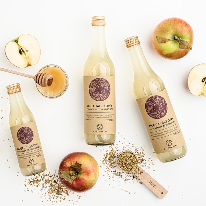 Ocet jabłkowy KWIATY BZU Racjonalni 500 ml NIEPASTERYZOWANY Żywy