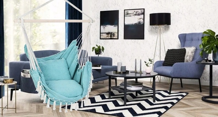 KRZESŁO BRAZYLIJSKIE FOTEL WISZĄCY BRAZYLIJSKI HUŚTAWKA HAMAK BALKON TURKUS