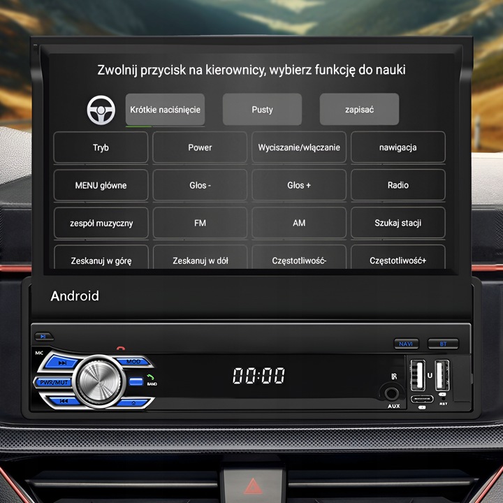RADIO SAMOCHODOWE 1 DIN ANDROID 13 GPS USB WIFI WYSUWANY PILOT CARPLAY