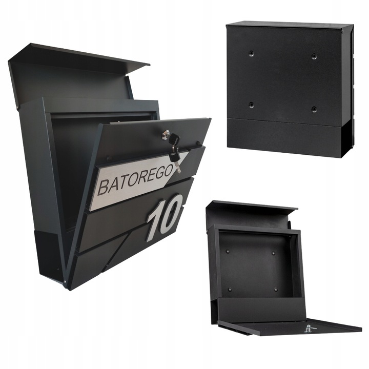 SKRZYNKA POCZTOWA NA LISTY Z ADRESEM NUMER DOMU WZORY DUŻA CZARNA RAL 9005