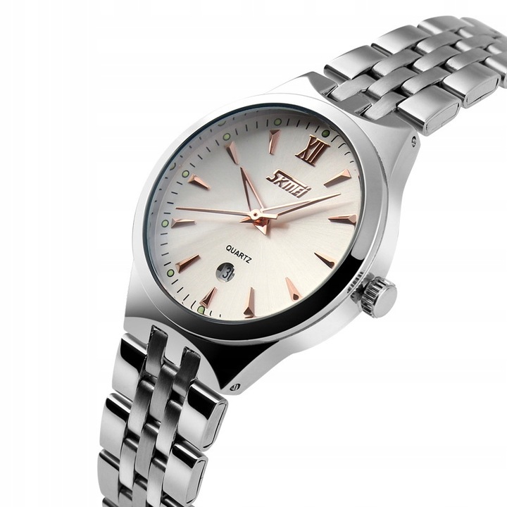 Zegarek damski klasyczny bransoleta srebrny datownik elegancki