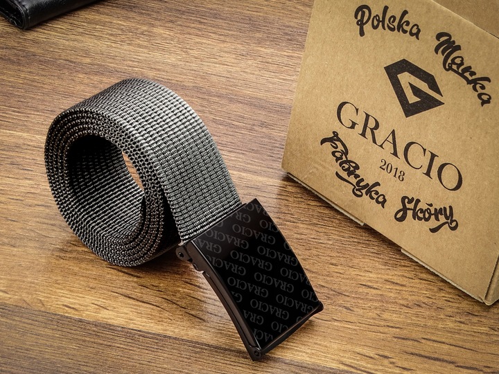 GRACIO Pasek Parciany Męski do Spodni Szary Klamra Zacisk 115cm