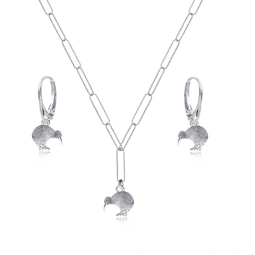 Ptaszek kiwi srebrny komplet ankier skręcany duże ogniwa srebro 925