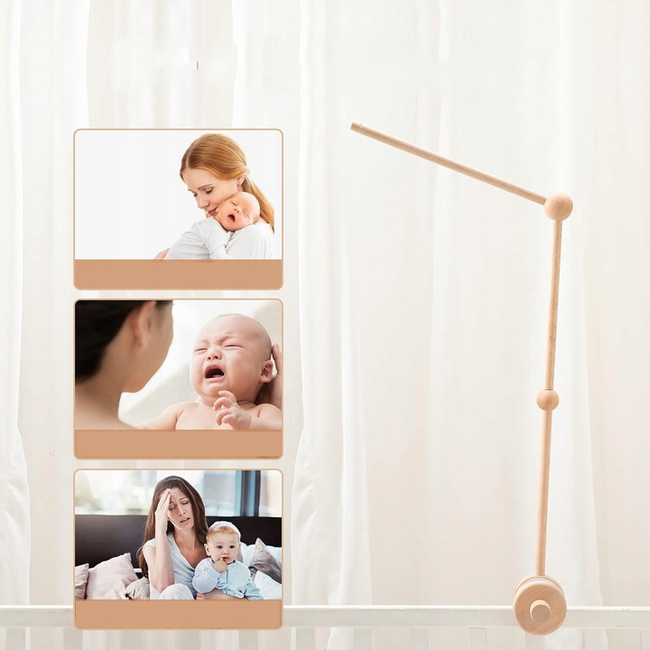 Ruchomy drewniany uchwyt do łóżeczka dziecięcego do karuzeli naturalny