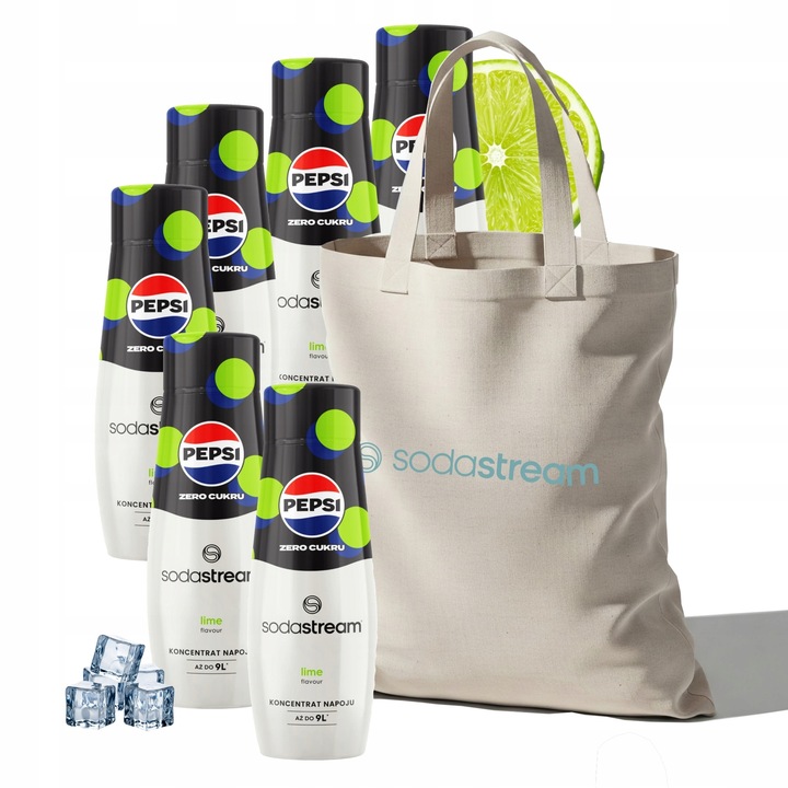 Zestaw Syrop do wody SodaStream PEPSI LIME Zero 6x440 ml + Torba GRATIS