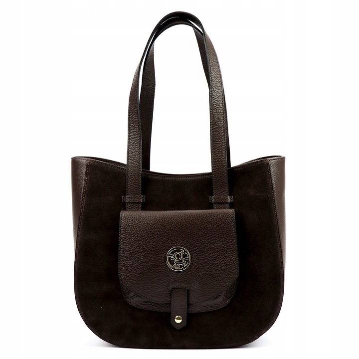 Torebka skórzana zamszowa A4 Gregorio shopper klasyczna 1729 ciemny brąz