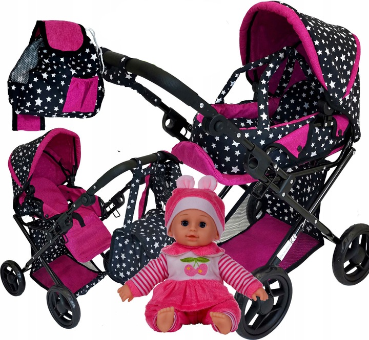 WÓZEK DLA LALEK NOSIDŁO TORBA POŚCIEL+BOBAS ŚPIEWA