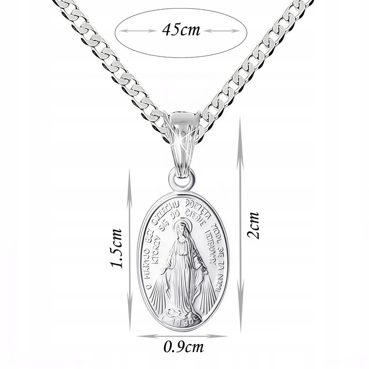 Łańcuszek srebrny pancerka 925 45cm z CUDOWNY medalik na Komunię na Chrzest