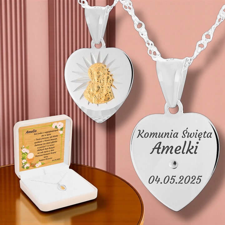 Srebrny medalik pr. 925 Matka Boska Częstochowska Grawer Prezent na Chrzest