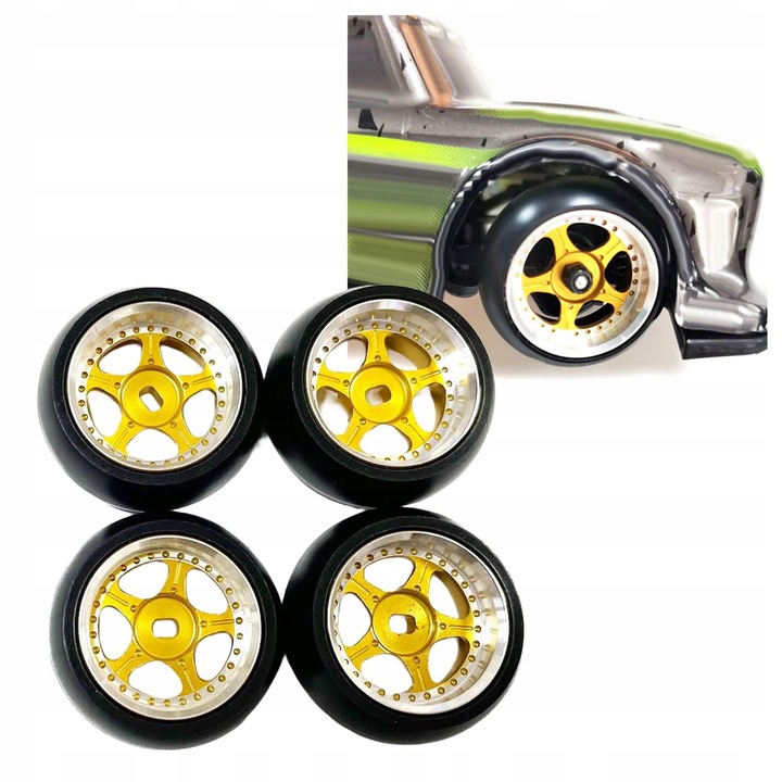 4 sztuki opon gumowych RC Twarde anodowane felgi kół do Wltoys K969 żółte