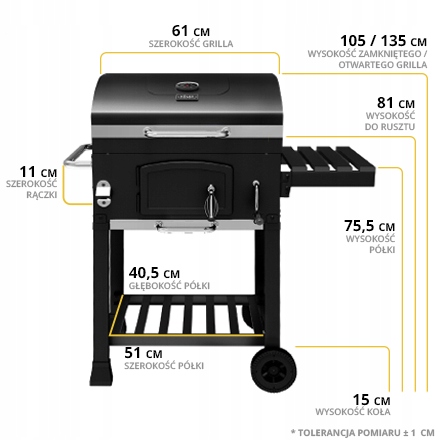 GRILL WĘGLOWY OGRODOWY Koler Ember ch1 RUSZT Z POKRYWĄ POPIELNIK +TERMOMETR