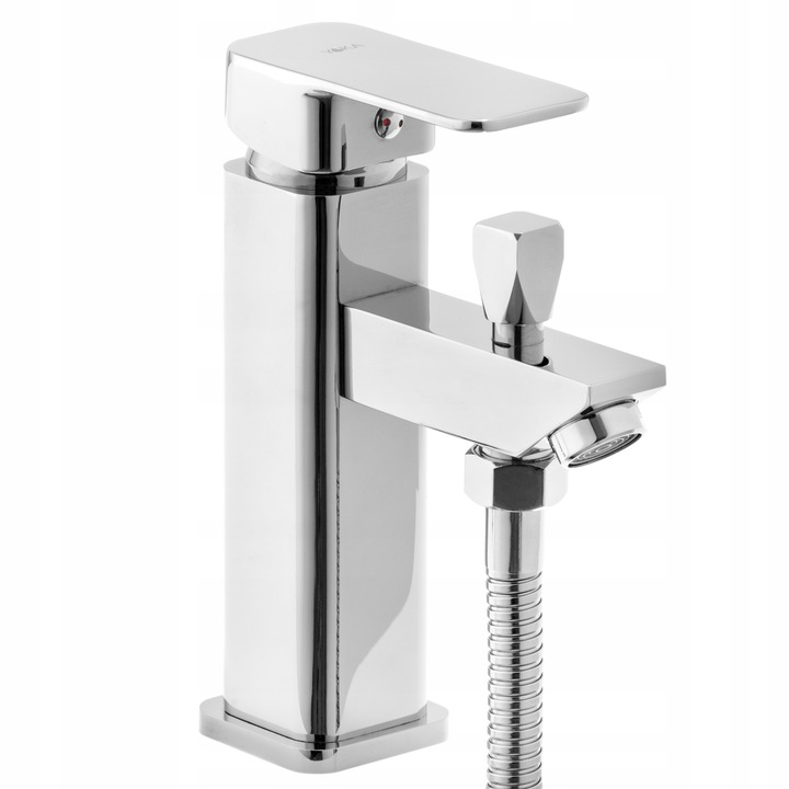 Bateria wannowa stojąca jednootworowa z prysznicem i wężem chrom srebrna