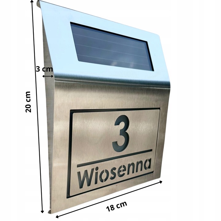 Solarny Numer Domu LED + Tabliczka INOX – Podświetlany, stal nierdzewna