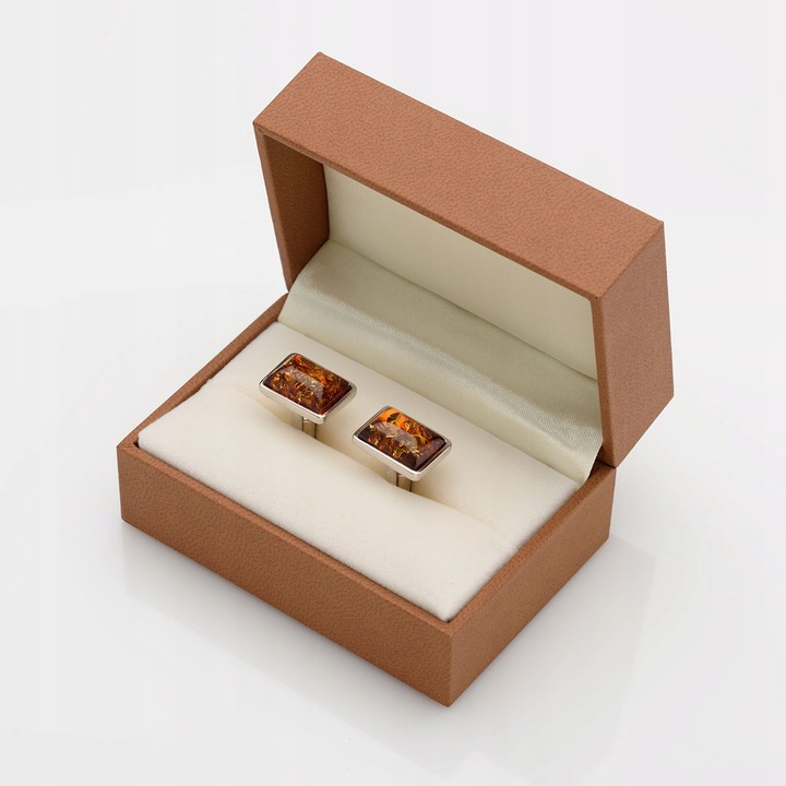 Spinki do mankietów, spinki do koszuli z bursztynem bałtyckim, srebrne