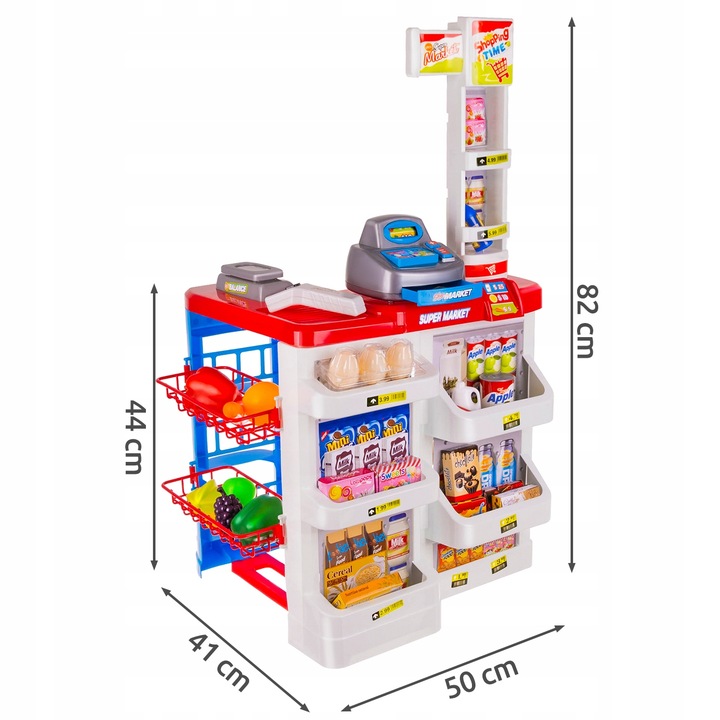 Supermarket Sklep Kasa dla Dzieci Stragan + Wózek Koszyk z Akcesoria Duży
