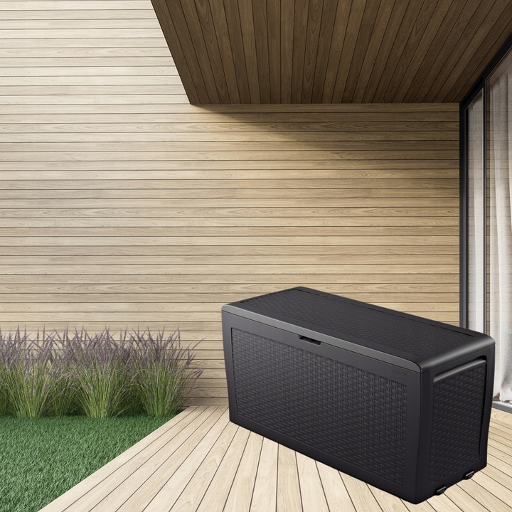 SKRZYNIA OGRODOWA BALKONOWA SCHOWEK RATTAN 270L - POJEMNA - GRAFITOWA - XL