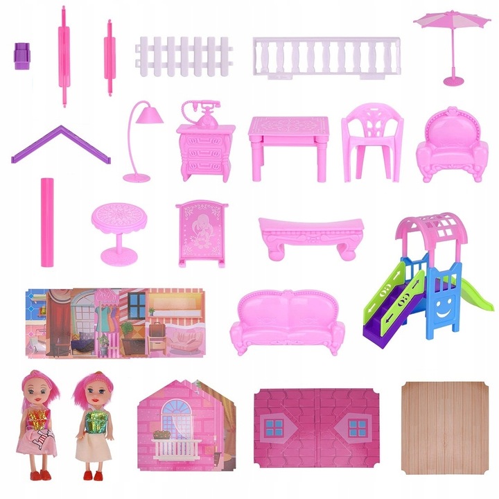 DOMEK DLA LALEK 4 LALKI MEBLE 222 ELEMENTY DUŻY