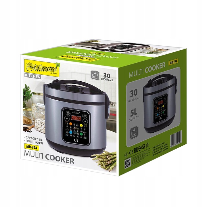 MULTICOOKER PAROWAR SZYBKOWAR ELEKTRYCZNY GARNEK 30 PROGRAMÓW 5L 900W TIMER