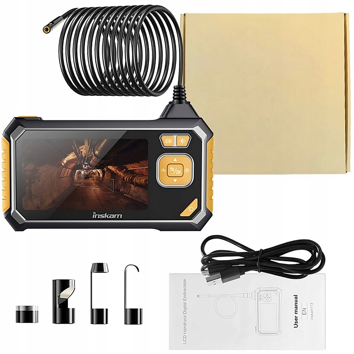 KAMERA INSPEKCYJNA ENDOSKOP 3M LCD HD 4,3" 8MM FULL HD 360° MICRO SD 64GB