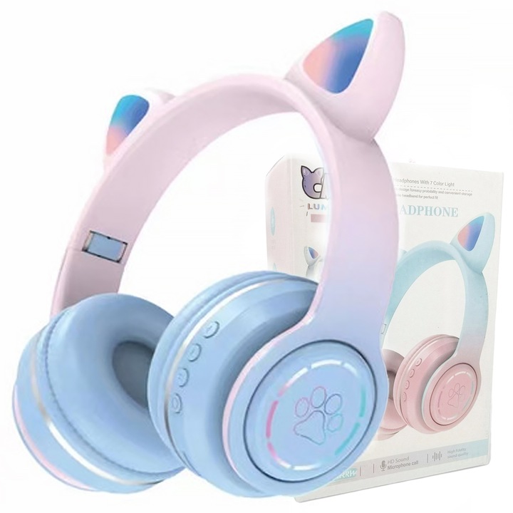 SŁUCHAWKI BEZPRZEWODOWE DLA DZIECI KOCIE USZY SLUCHAWKI DLA DZIEWCZYNKI