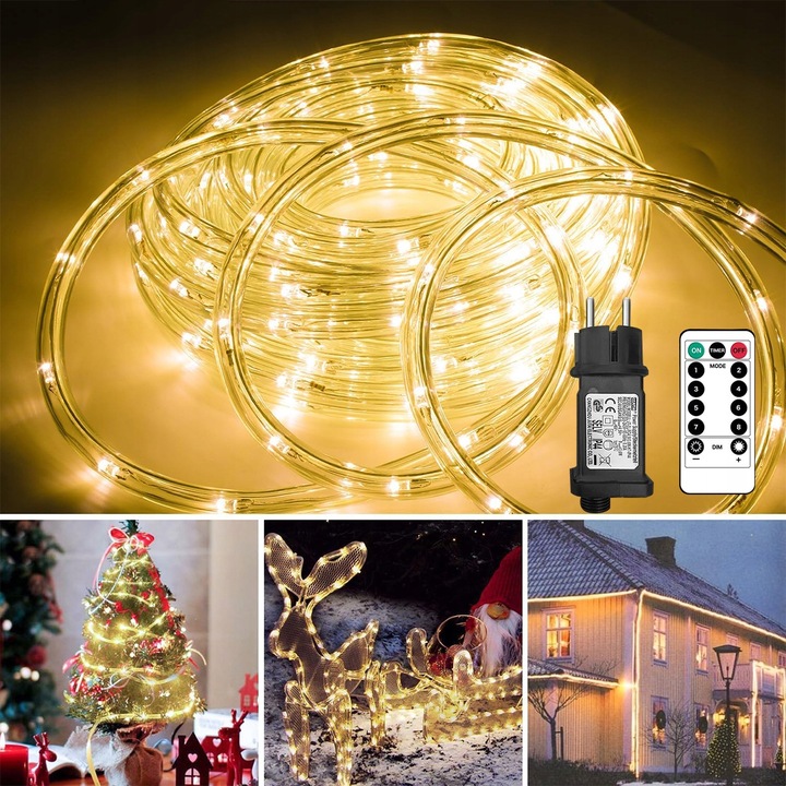 WĄŻ LED ŚWIETLNY 10 METRÓW 100 LED CIEPŁA BARWA TIMER