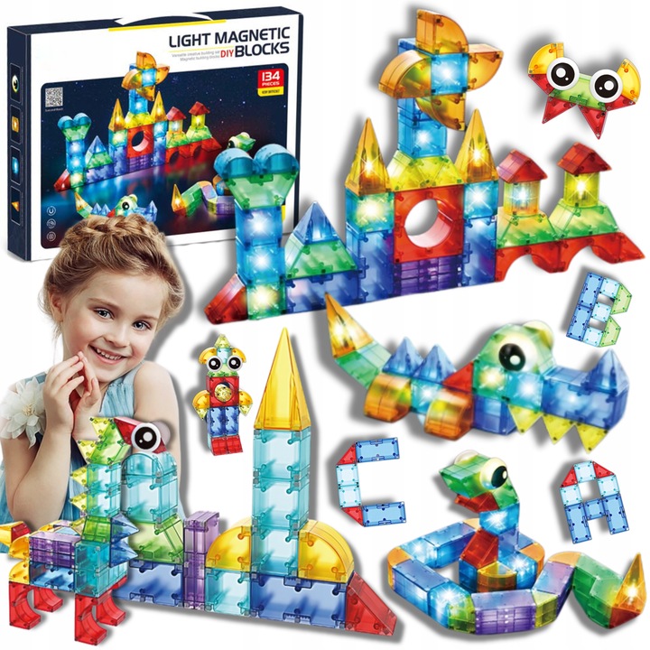 ŚWIECĄCE KLOCKI MAGNETYCZNE KONSTRUKCYJNE 3D134 elementów